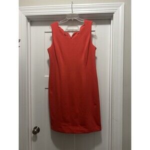 Talbots Coral Pink Scalloped Pointe Knit Sheath Dress Below Knee Modest Size 14
